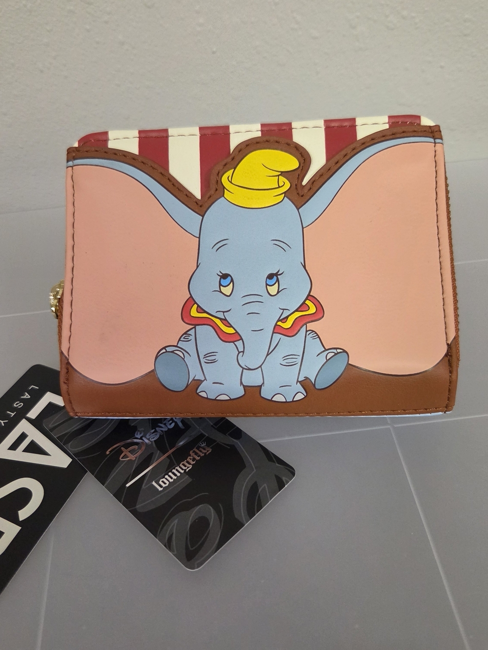 Loungefly Dumbo Kids Wallet in Pink, Blue & Brown with Yellow Hat